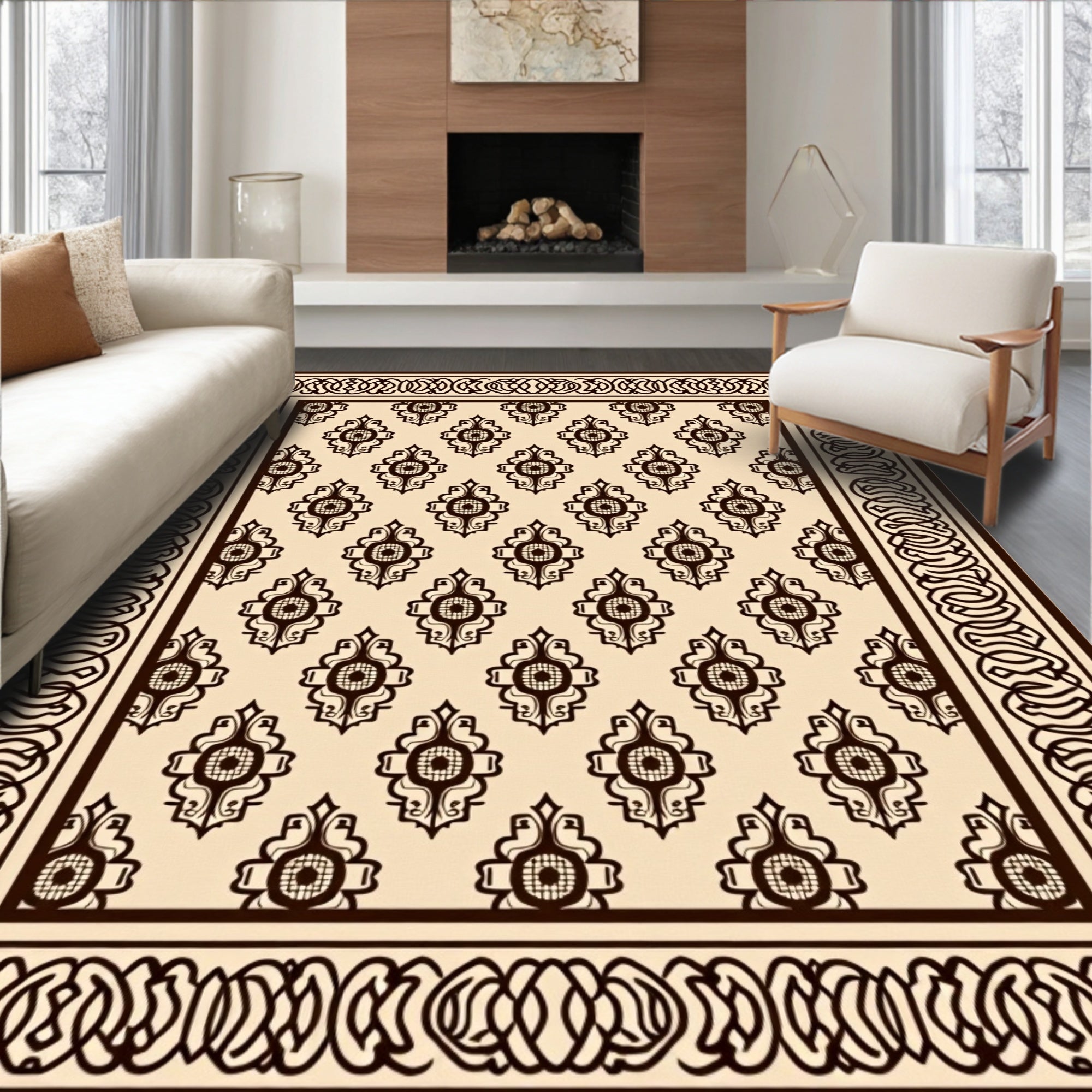Dark Brown Ornamental Medallion Pattern Rug