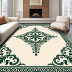 Ornate Dark Green Floral Medallion Pattern Rug