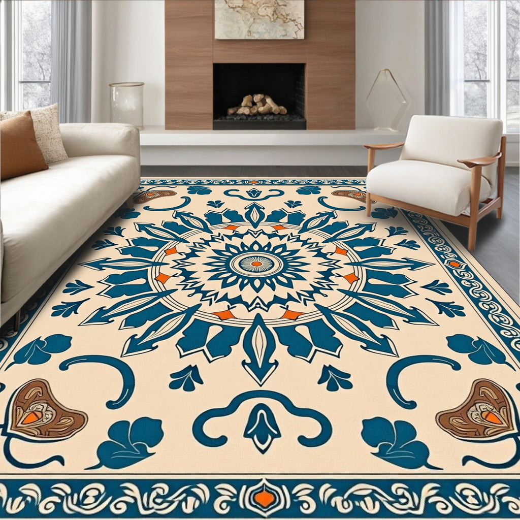 Blue Orange Intricate Mandala Rug