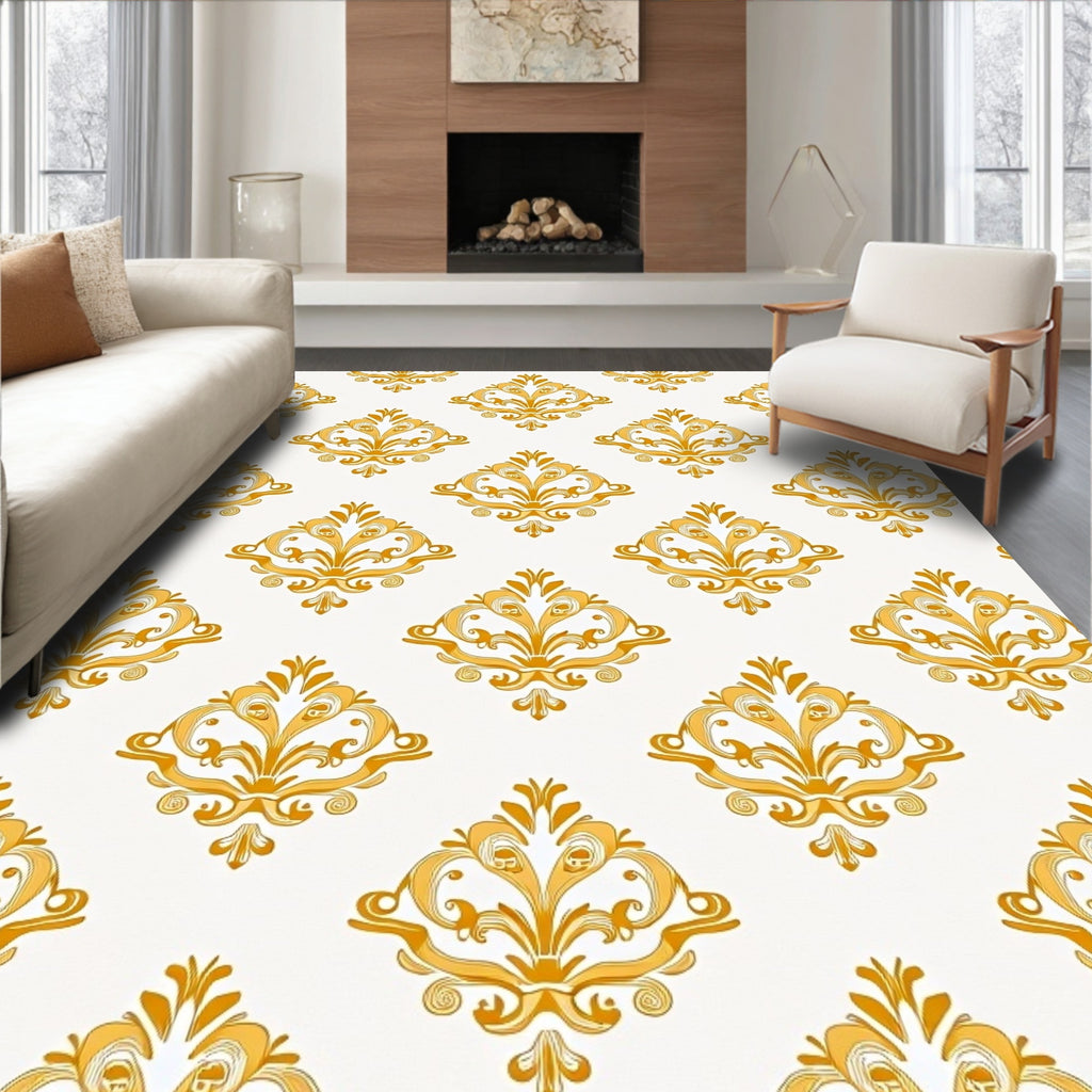 Ornate Golden Damask Pattern Rug