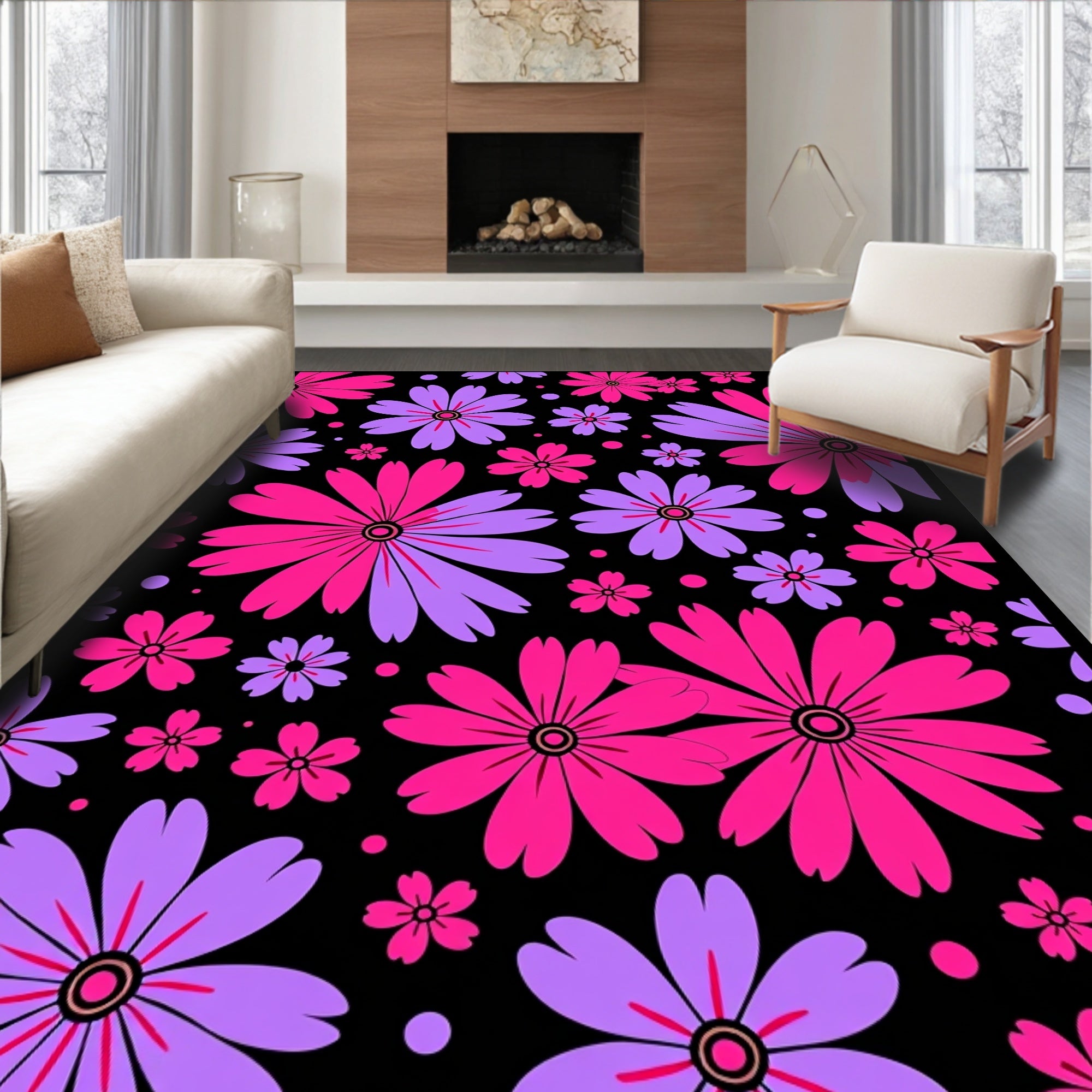 Vibrant Pink Purple Floral Burst Rug