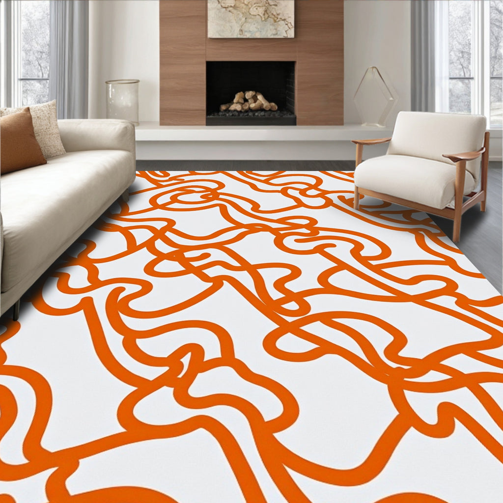 Abstract Orange Line Swirl Pattern Rug