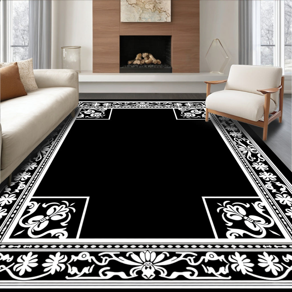 Ornate Floral Swirl Border Design Rug
