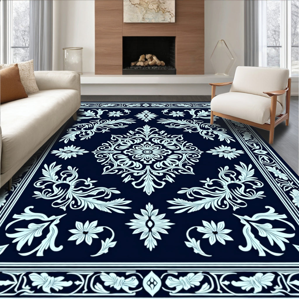 Classic Floral Medallion Dark Blue Rug
