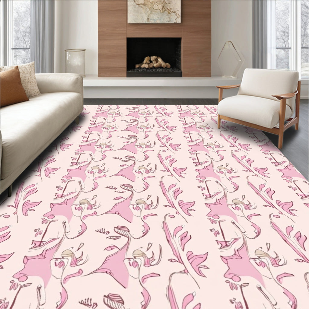 Abstract Figure Pink Swirl Pattern Rug