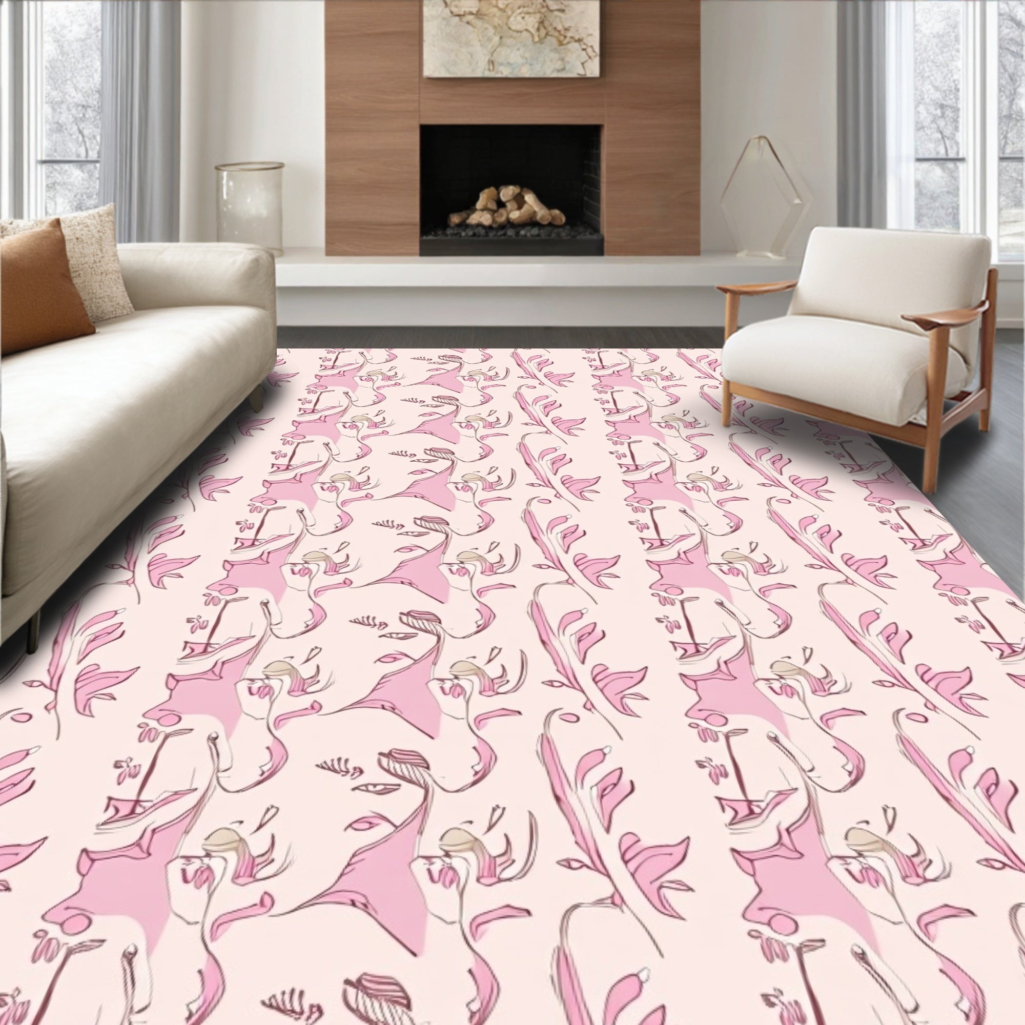 Abstract Figure Pink Swirl Pattern Rug