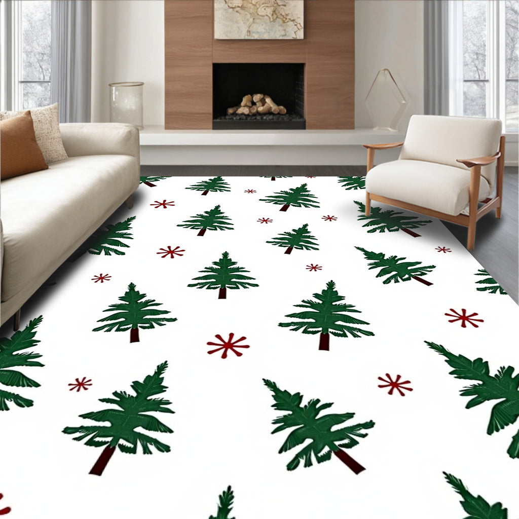 Festive Deep Green Pine Trees Rug
