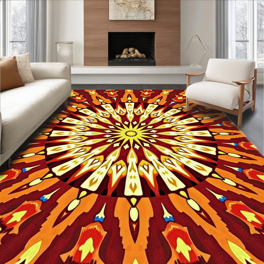 Radiant Sun Mandala Pattern Rug