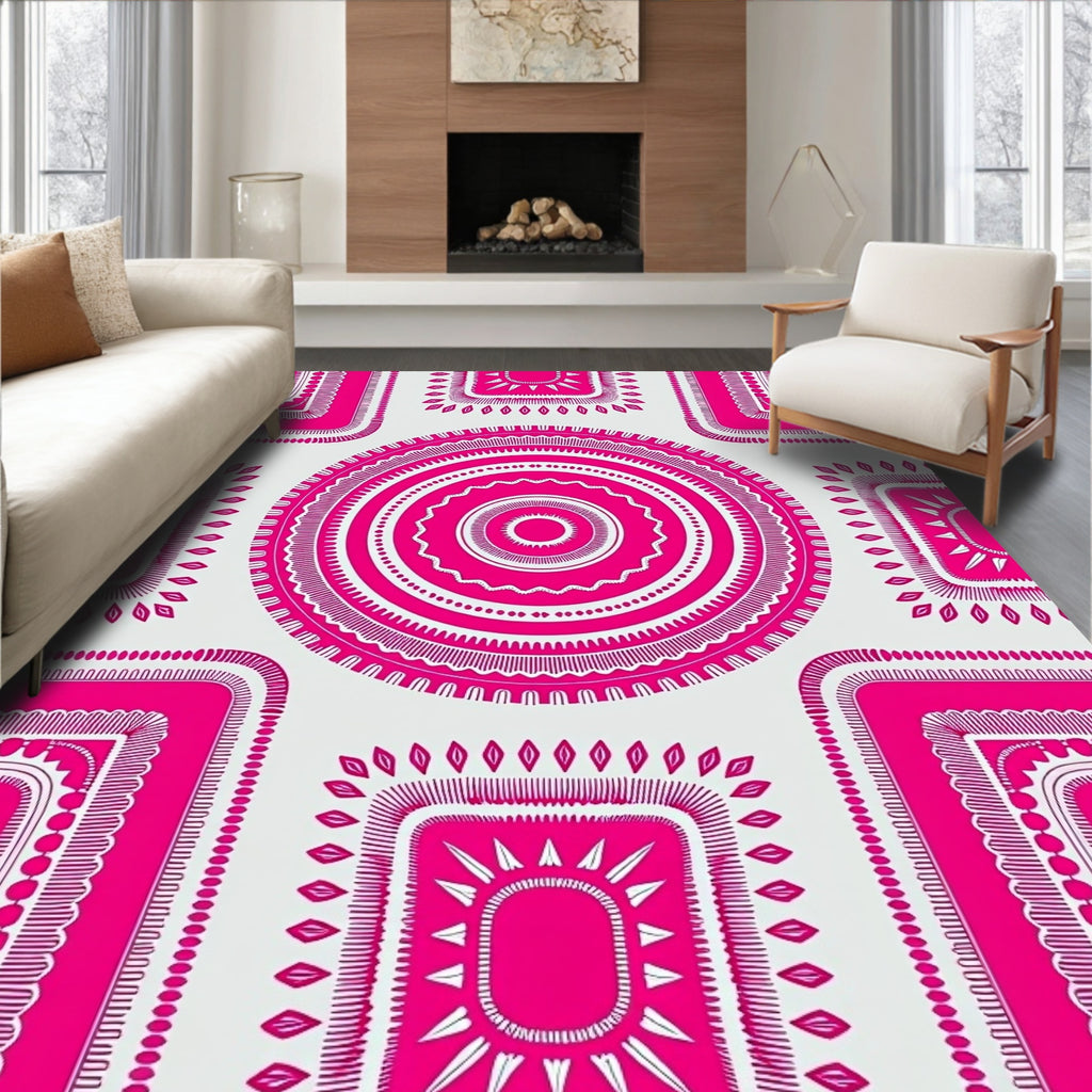Vibrant Pink Geometric Pattern Design Rug