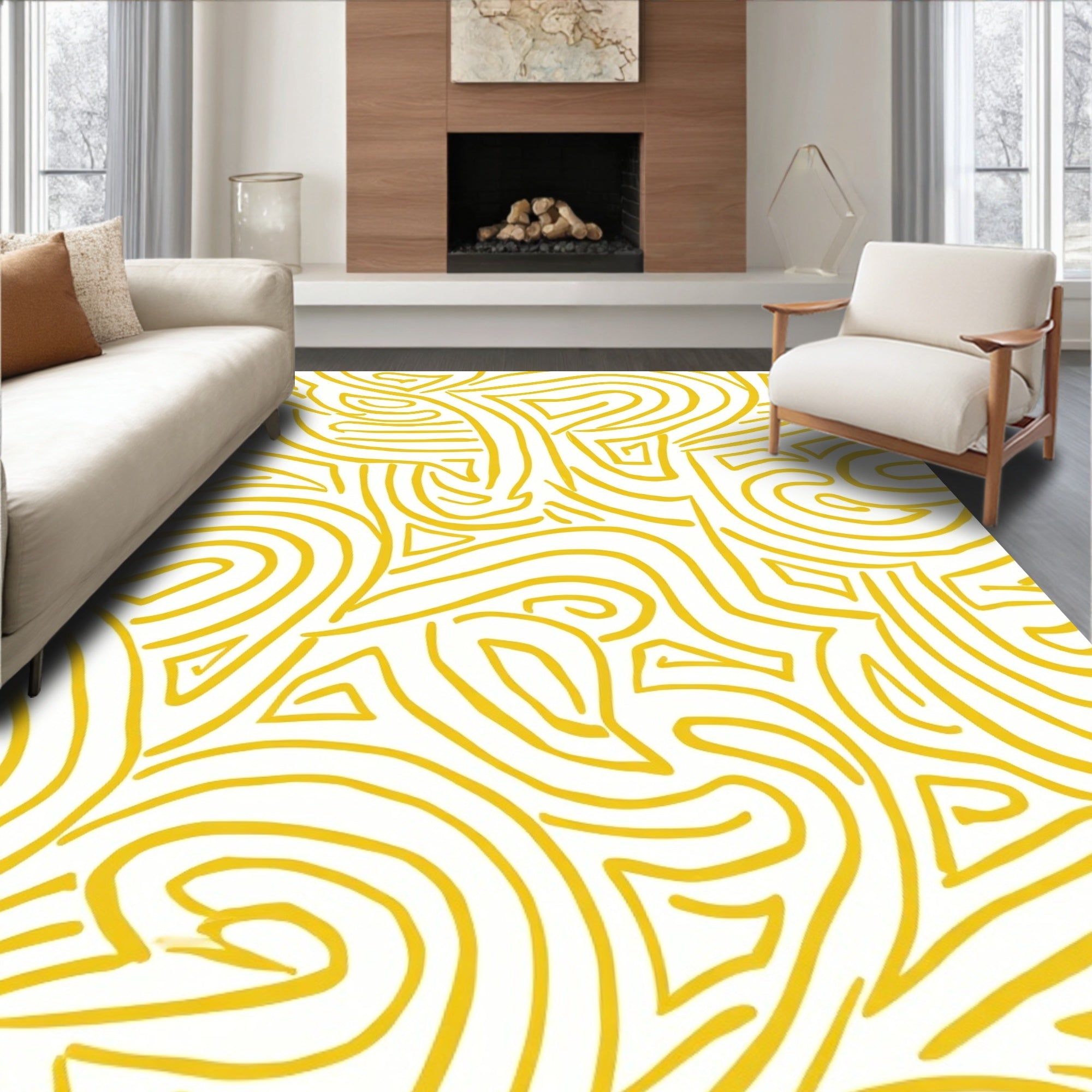 Yellow Abstract Flow Pattern Rug