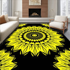 Bold Yellow Sunburst Mandala Pattern Rug