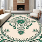Green Floral Mandala With Vine Border Rug