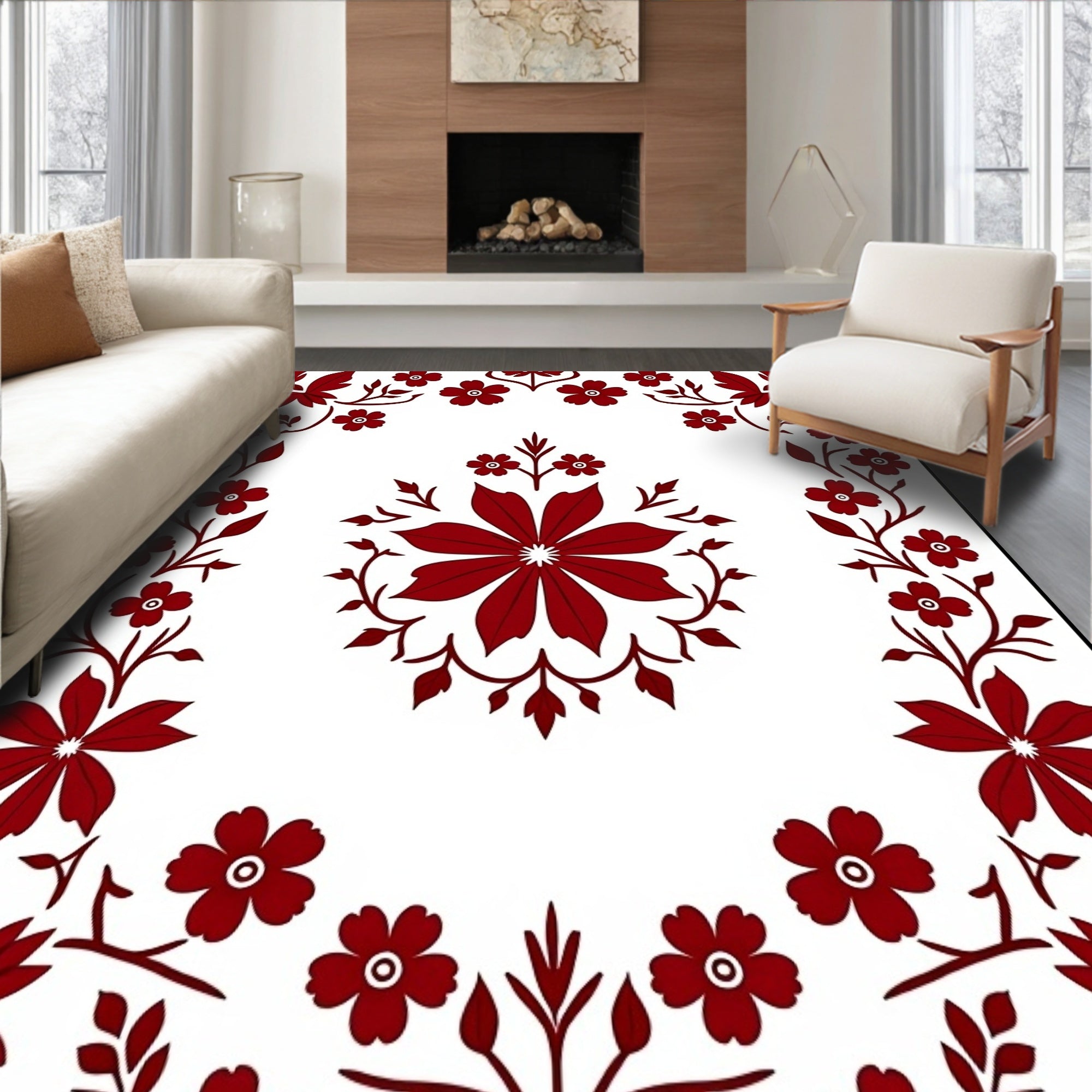 Floral Blossom Vines Border Design Rug