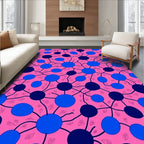 Vibrant Pink Blue Circle Pattern Rug
