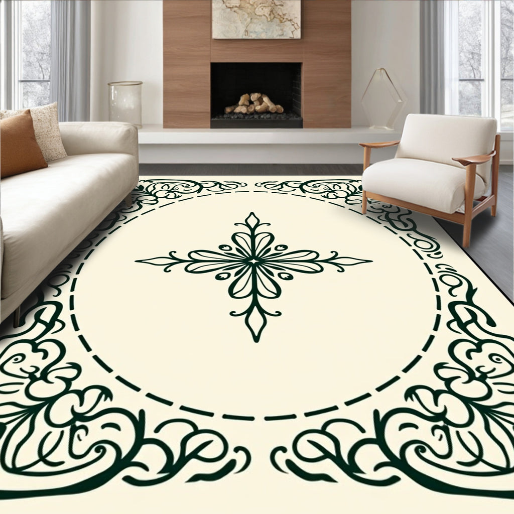 Ornate Floral Border Design Rug
