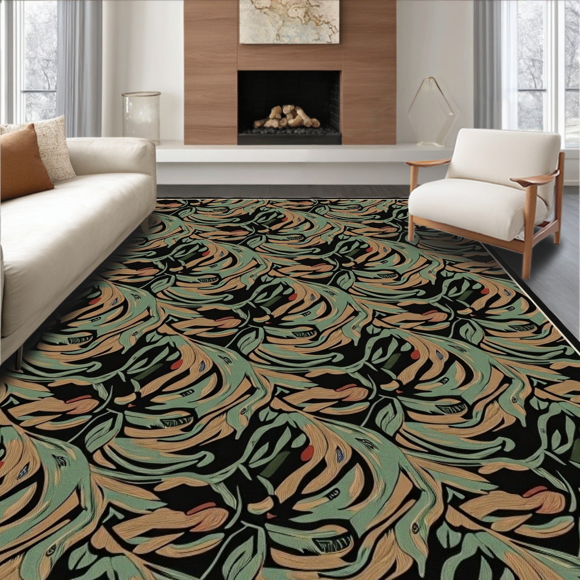Abstract Botanical Swirl Pattern Rug
