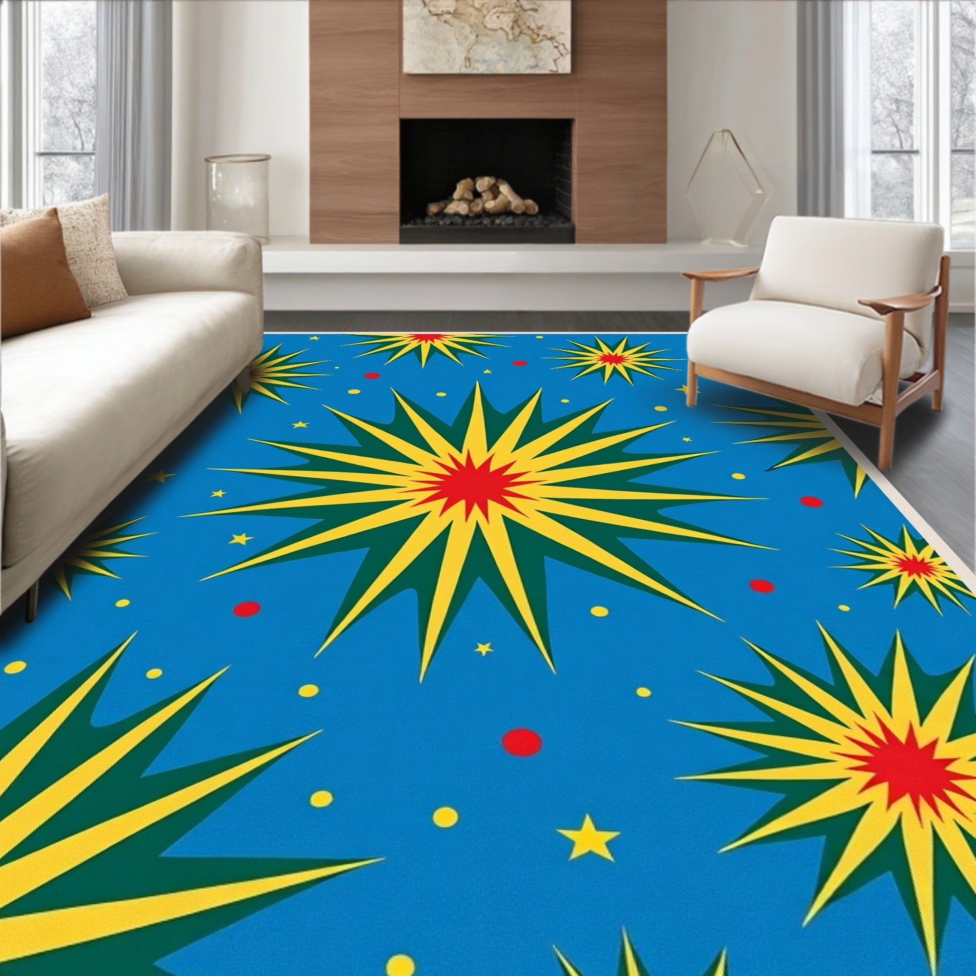 Bold Starbursts Dot Pattern Rug