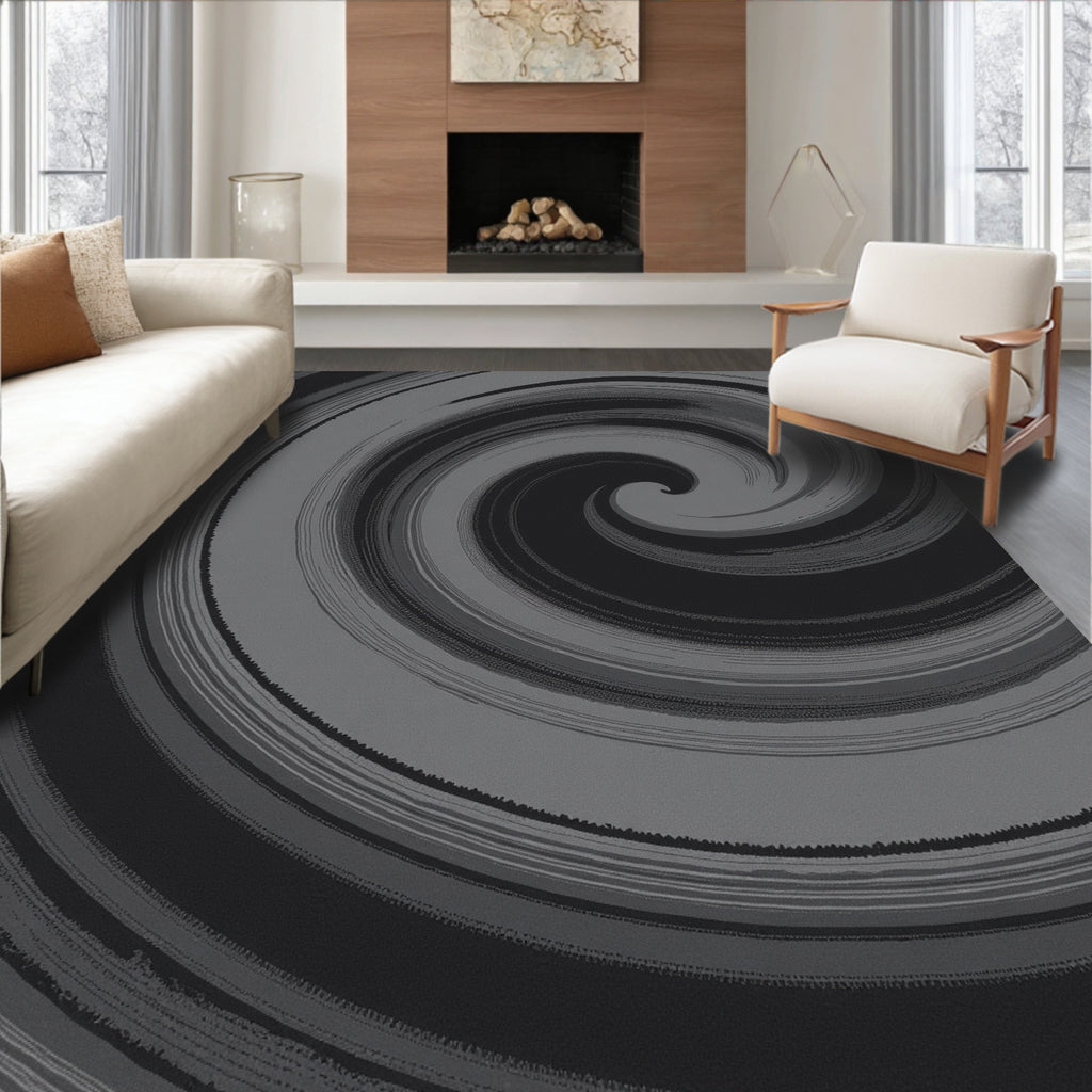 Monochrome Swirl Pattern Rug
