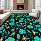 Teal Floral Insect Print Rug
