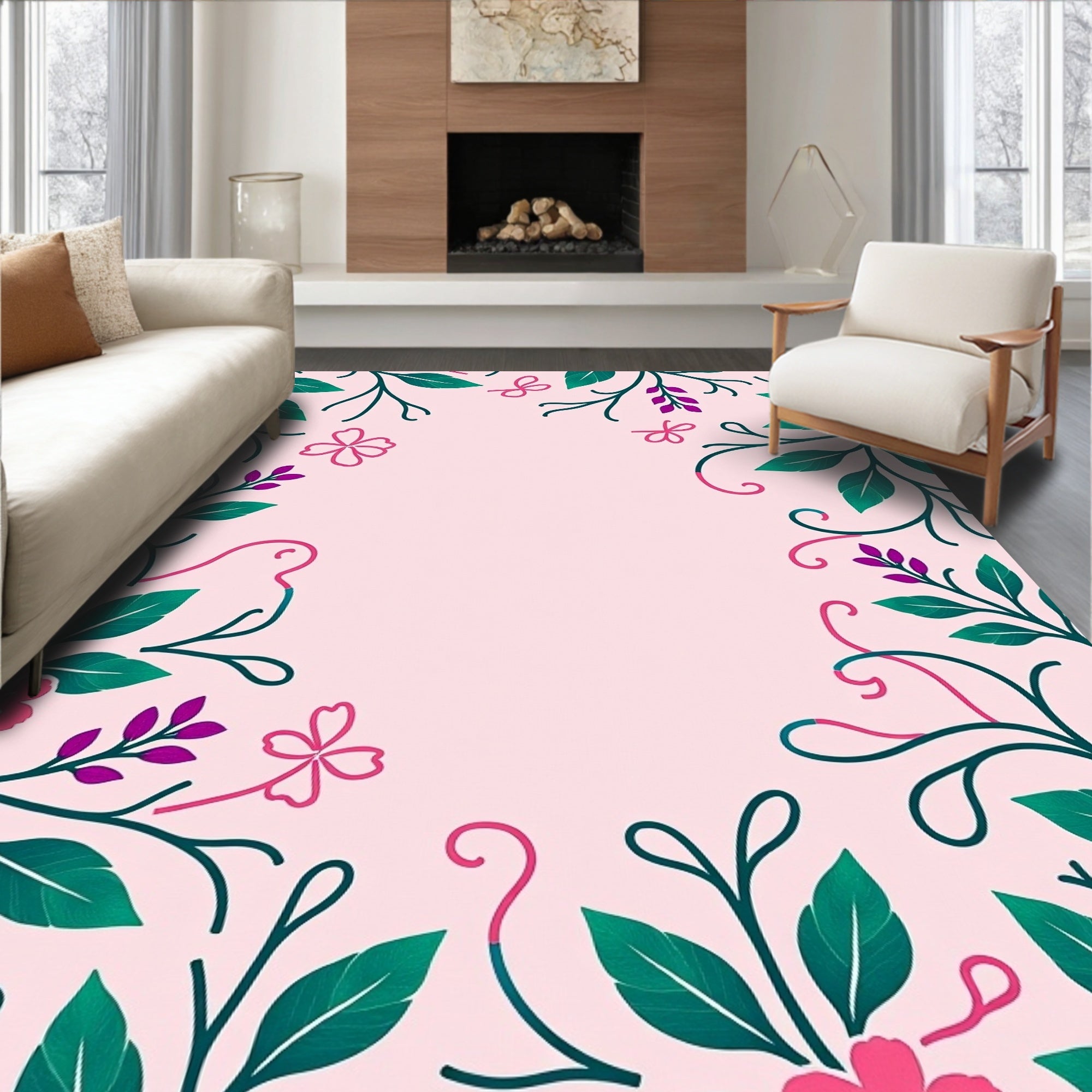 Floral Vine With Pink Accent Pattern Rug