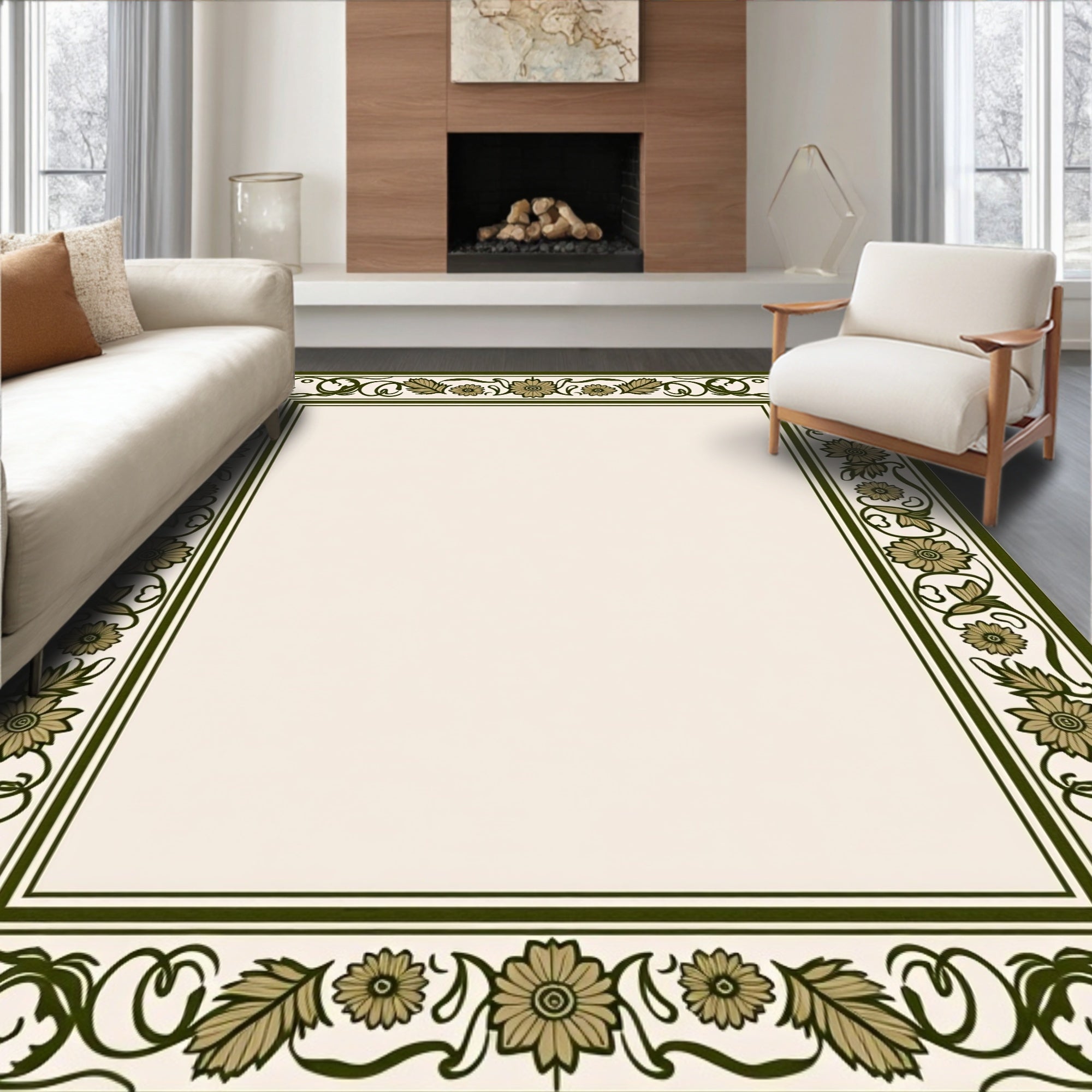 Nature Inspired Floral Border Design Rug