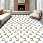 Neutral Tan Gray Interlocking Pattern Rug