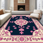 Classic Floral Medallion Pink Blue Rug
