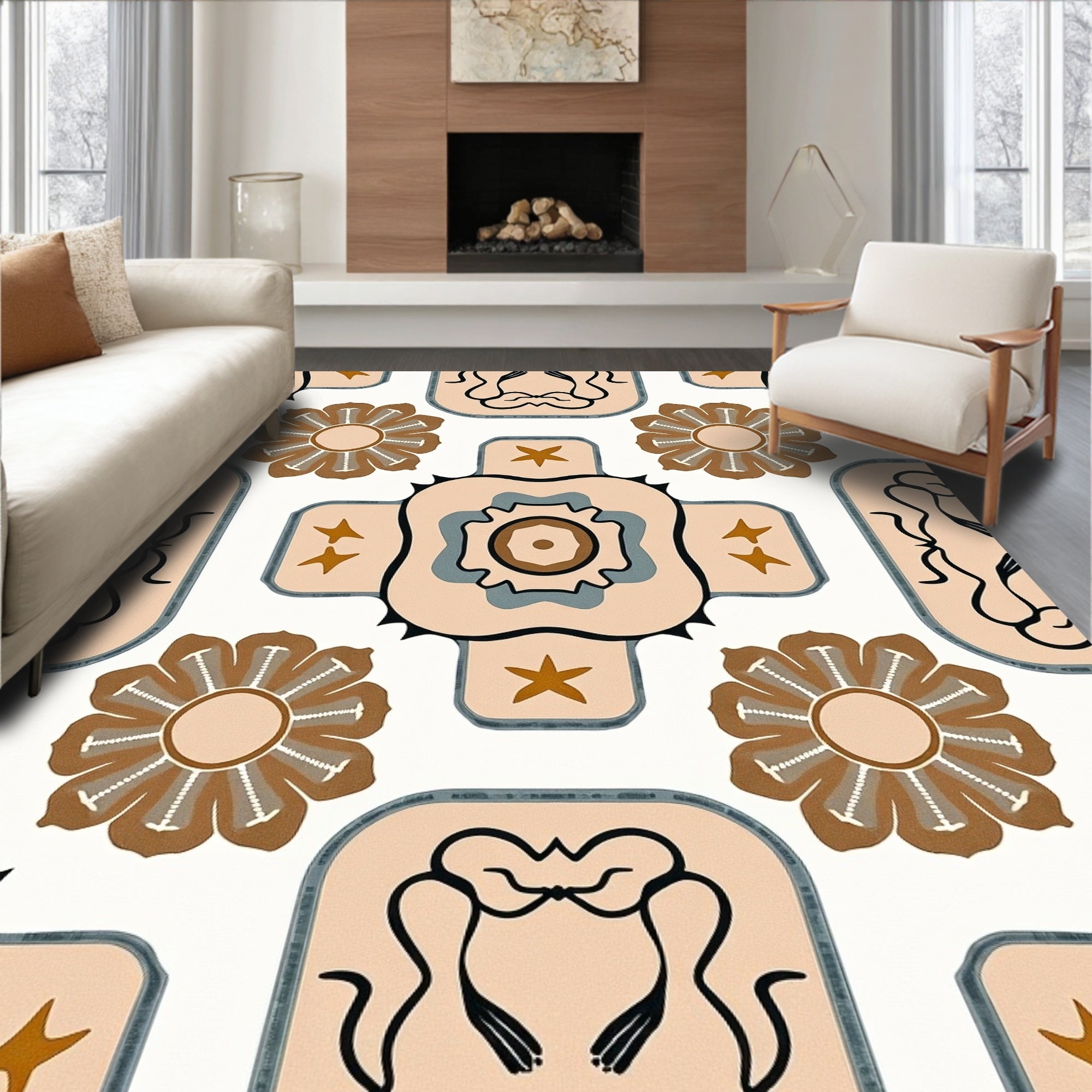 Abstract Floral And Geometric Design Rug