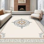 Ornate Mandala With Geometric Border Design Rug