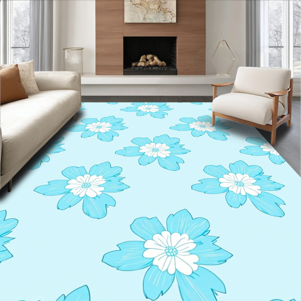 Light Blue Floral Pattern Rug