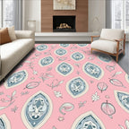 Pink And Blue Leafy Droplet Design Rug