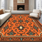 Orange Floral Scrollwork Classic Rug
