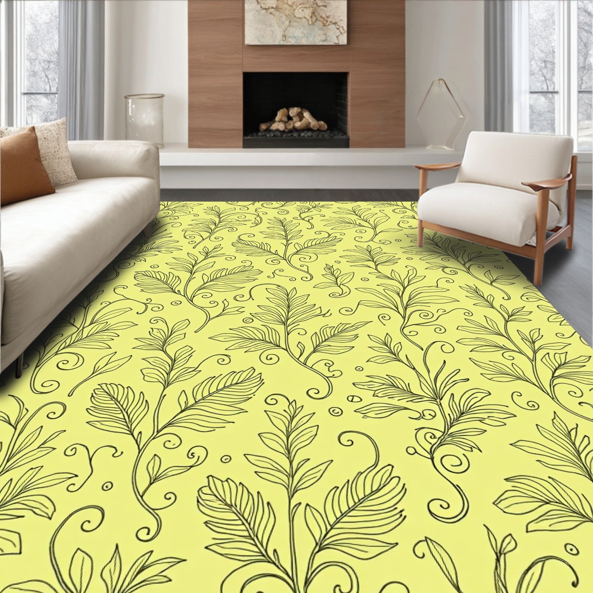 Delicate Floral Swirls Patterned Rug
