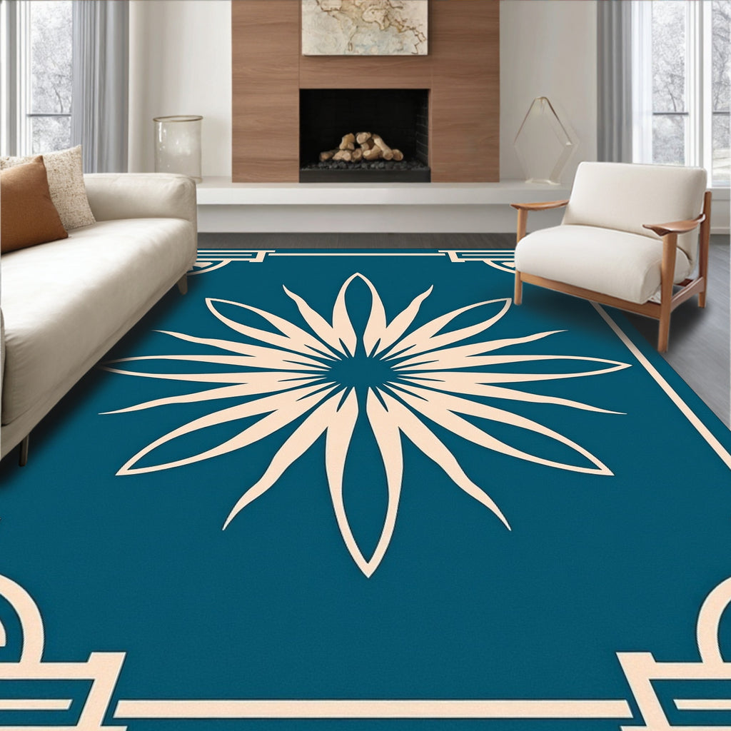 Geometric Floral Corner Frame Design Rug