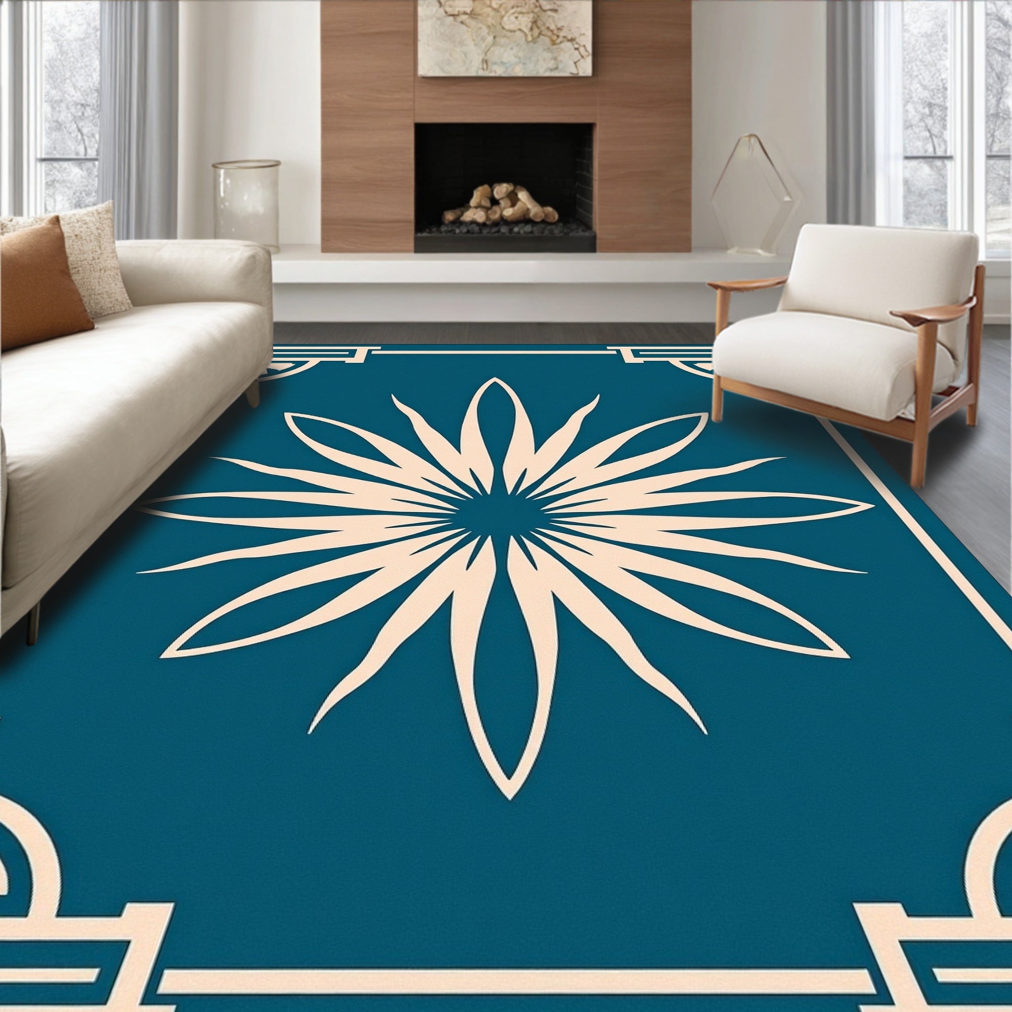 Geometric Floral Corner Frame Design Rug