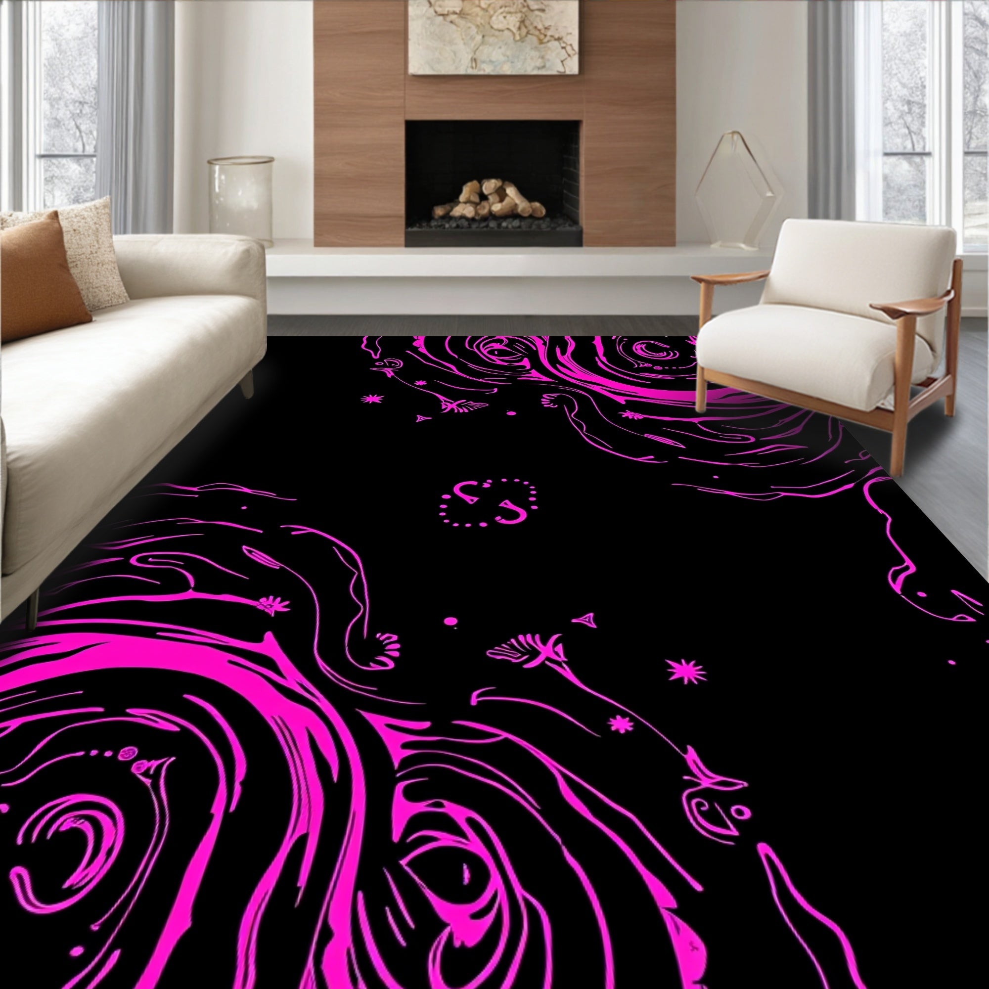 Whimsical Pink Swirls Pattern Rug