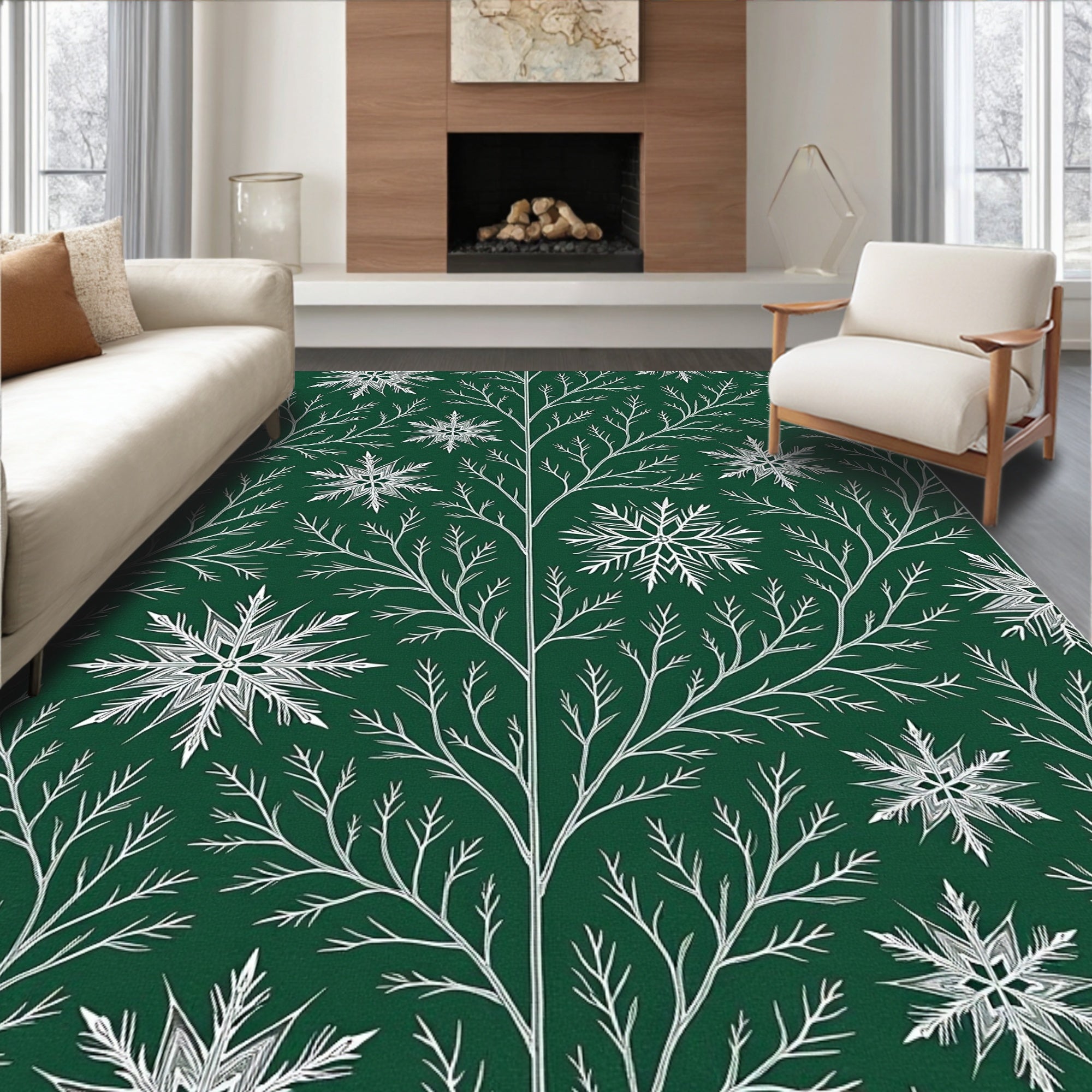 Winter Branch Snowflake Pattern Rug