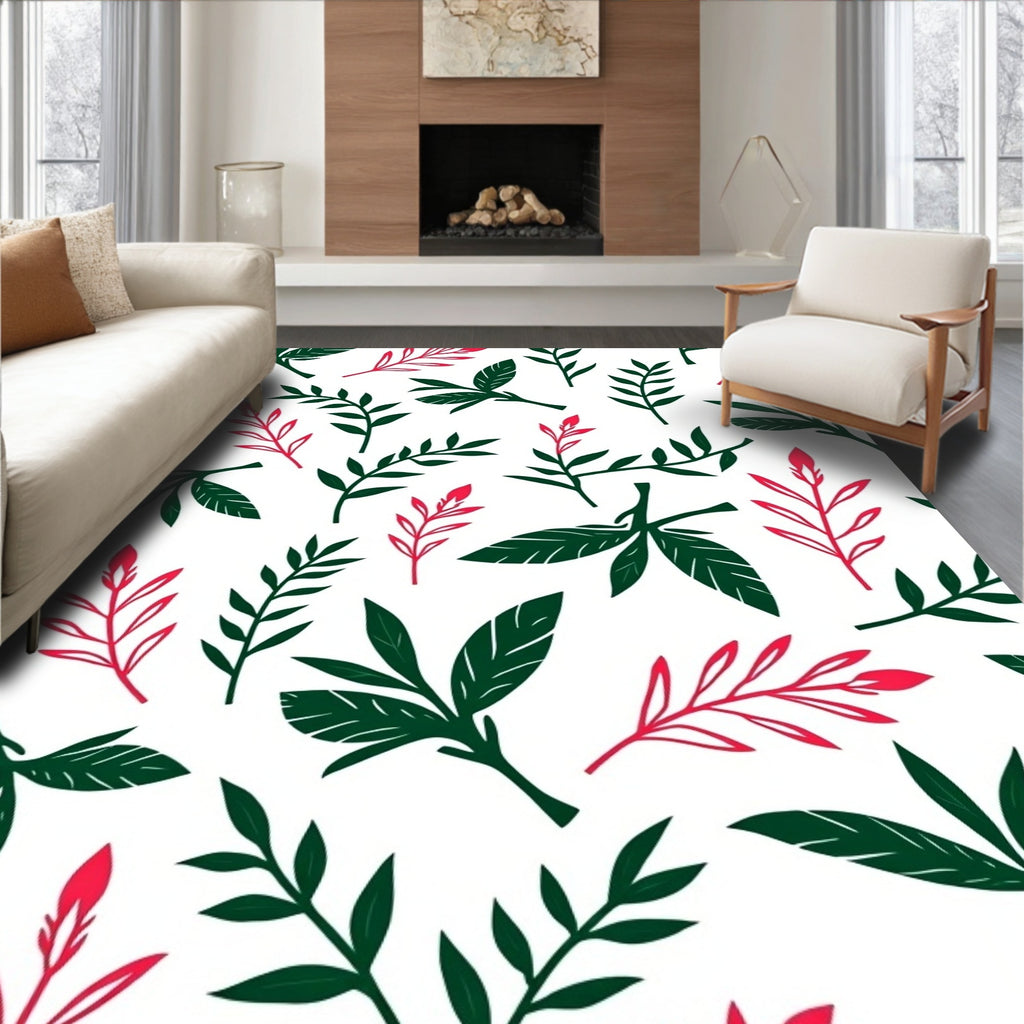 Botanical Print With Red Accents Rug
