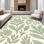 Botanical Leaf Pattern in Green and Cream Rug