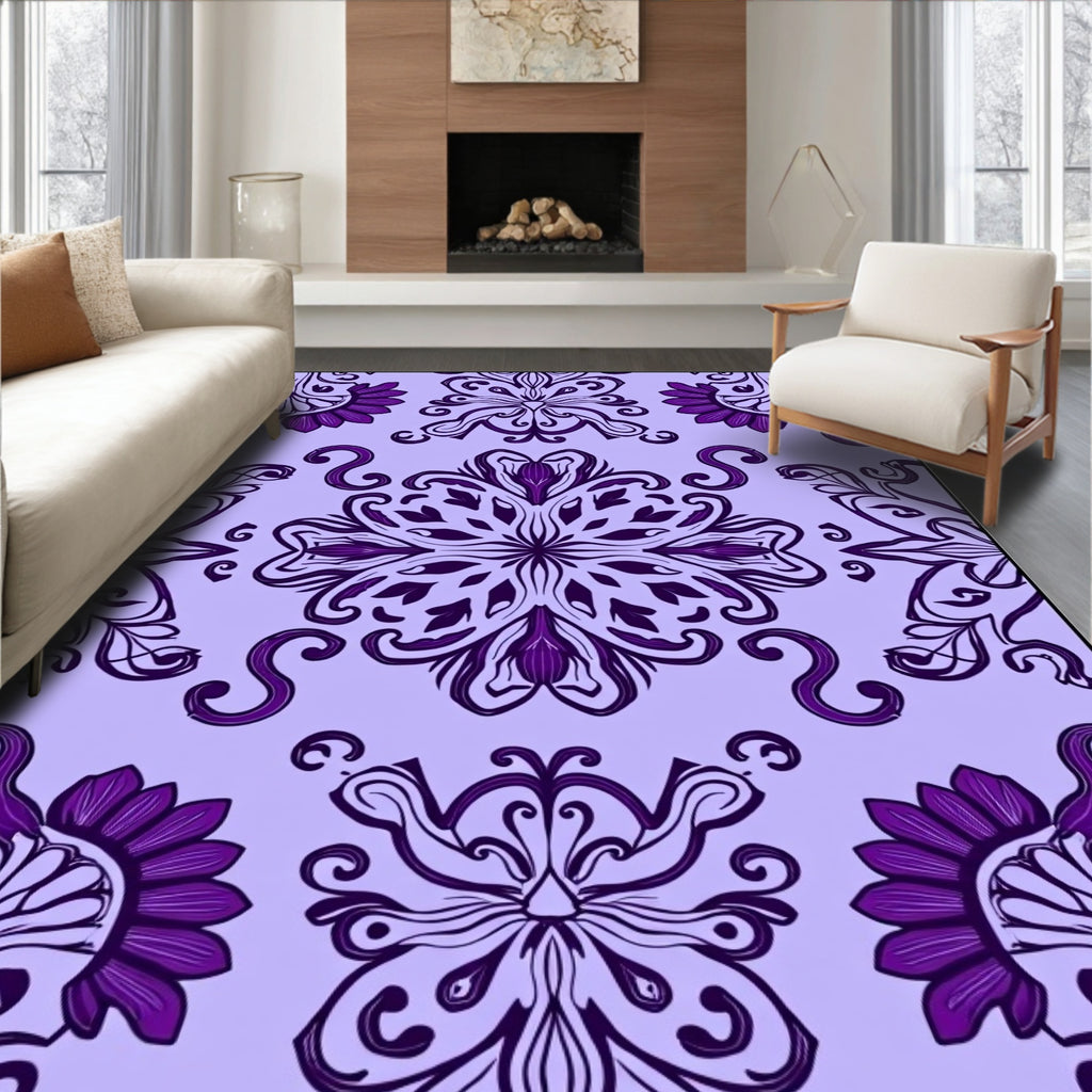 Elegant Floral Swirls Print Rug
