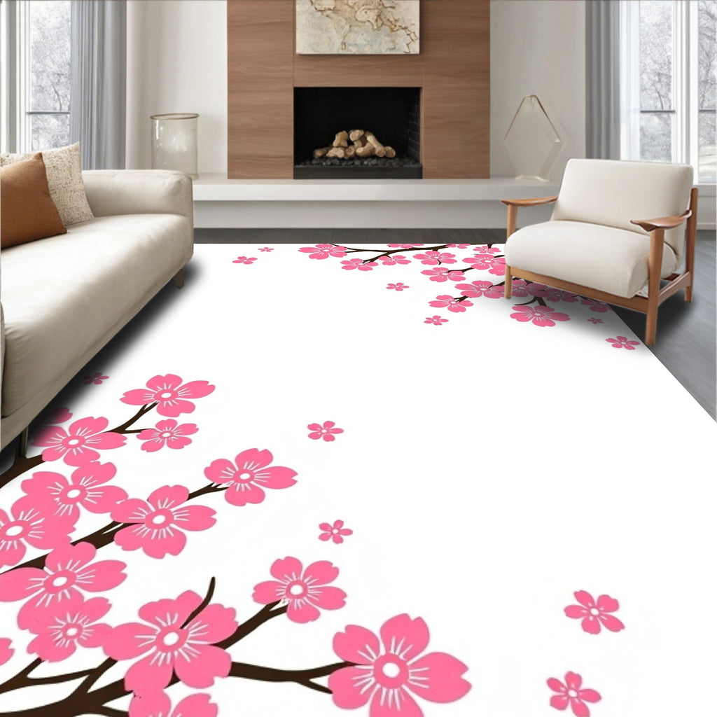 Pink Cherry Blossom Branch Art Rug