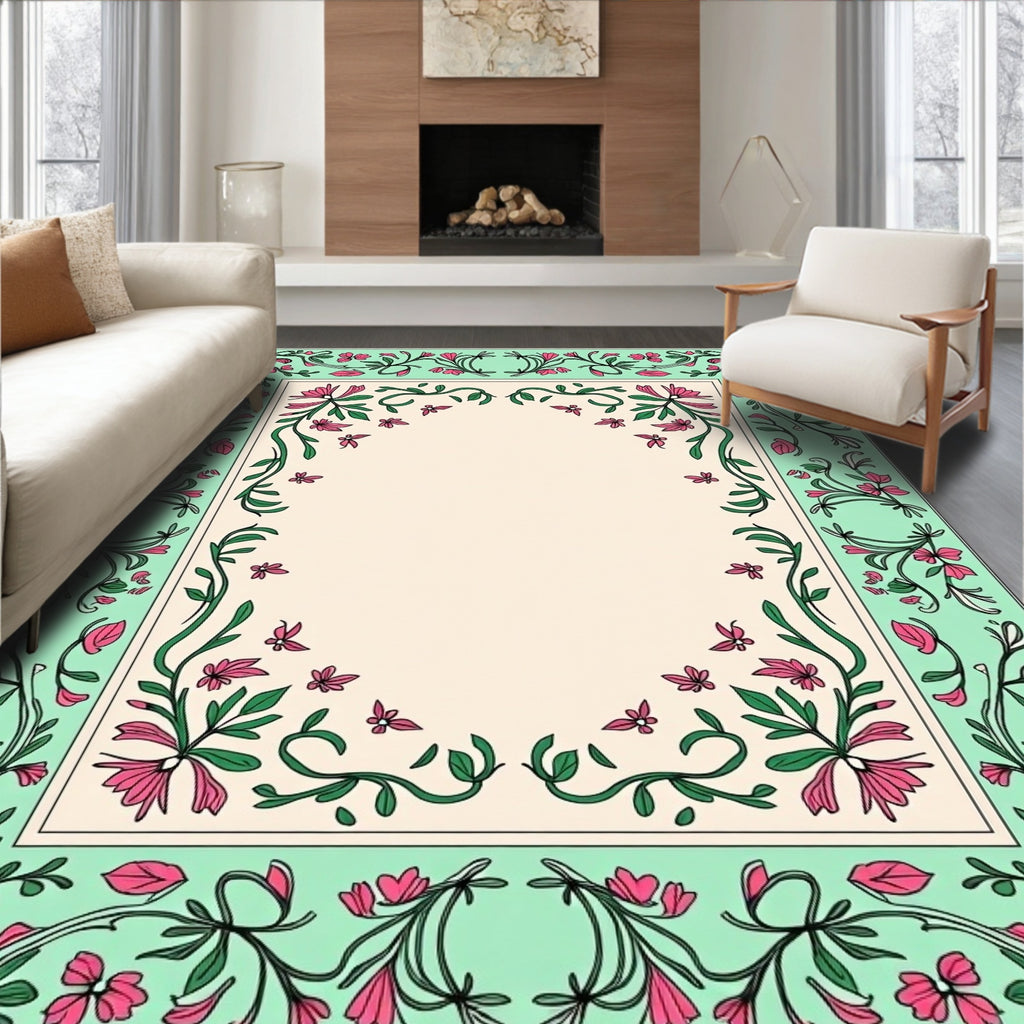 Elegant Floral Vine Border Design Rug