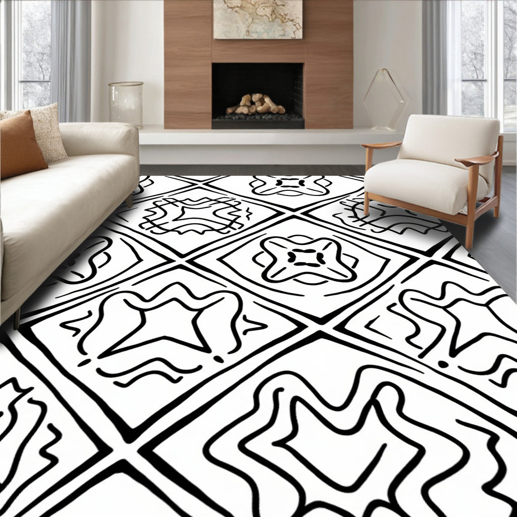 Abstract Black White Geometric Diamonds Rug