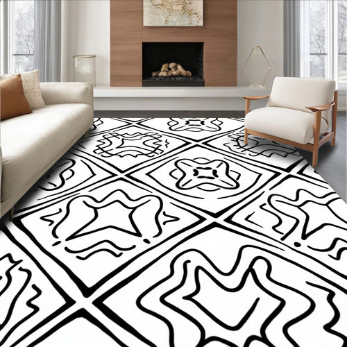Abstract Black White Geometric Diamonds Rug