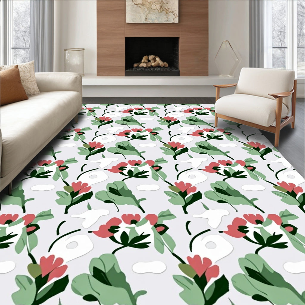 Abstract Floral And Leaf Pattern Rug