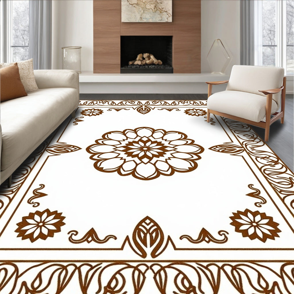 Ornate Mandala Brown Pattern Rug