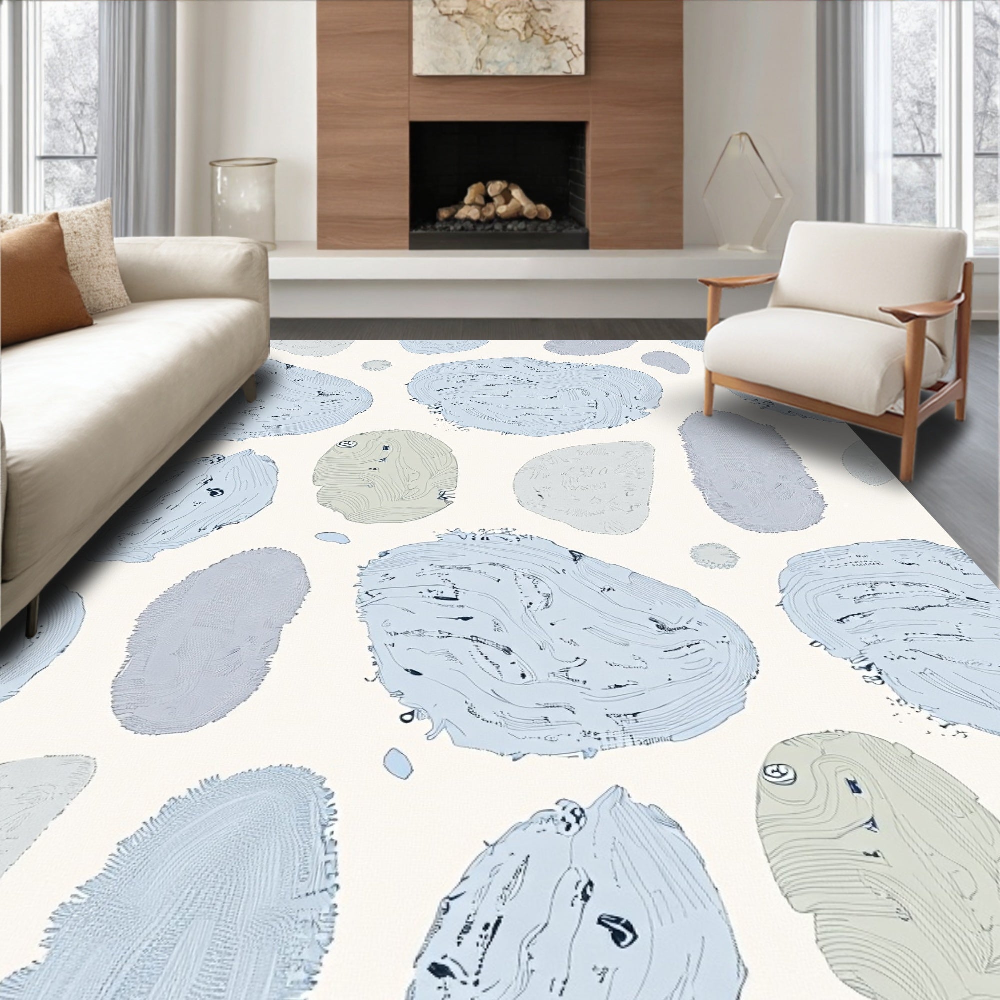 Abstract Blue Green Pebble Pattern Rug