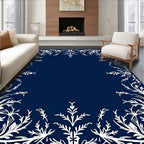 Deep Blue White Floral Border Rug
