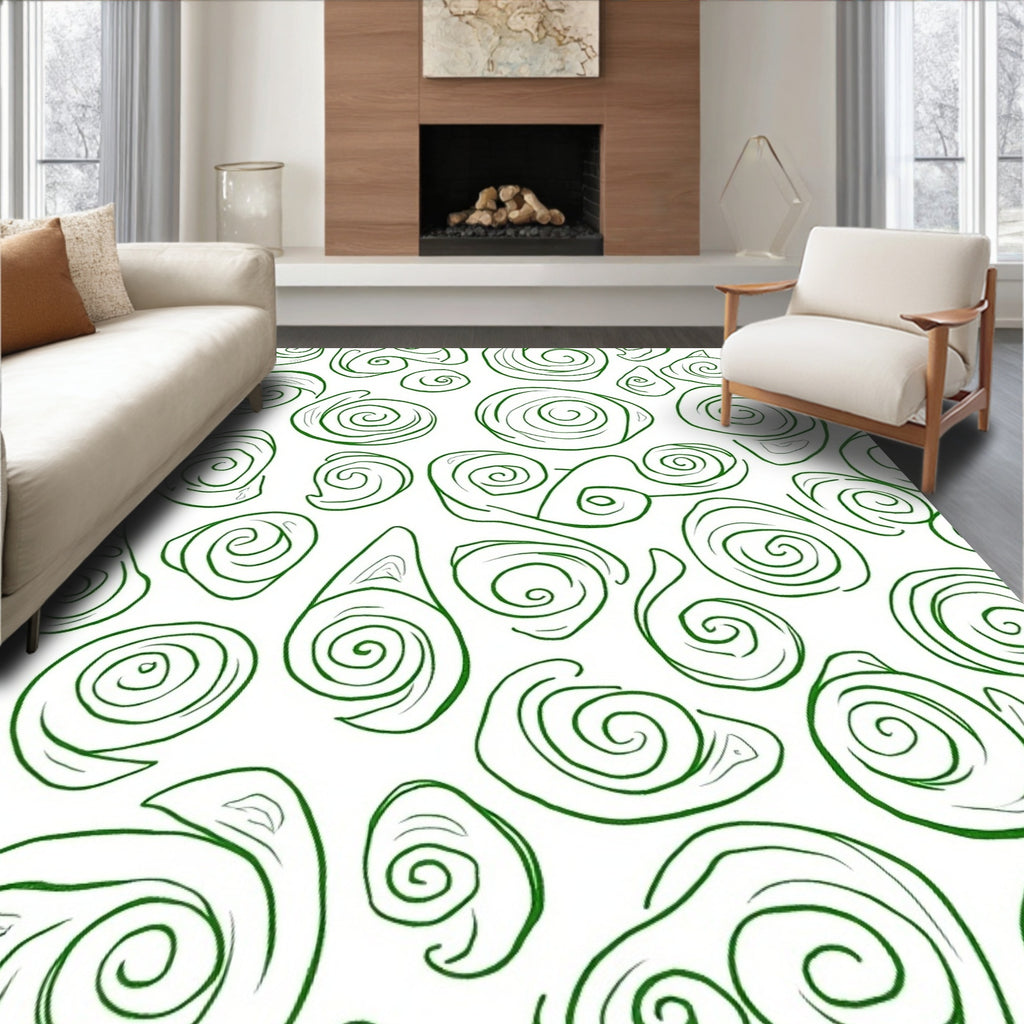 Green Swirling Shell Abstract Rug