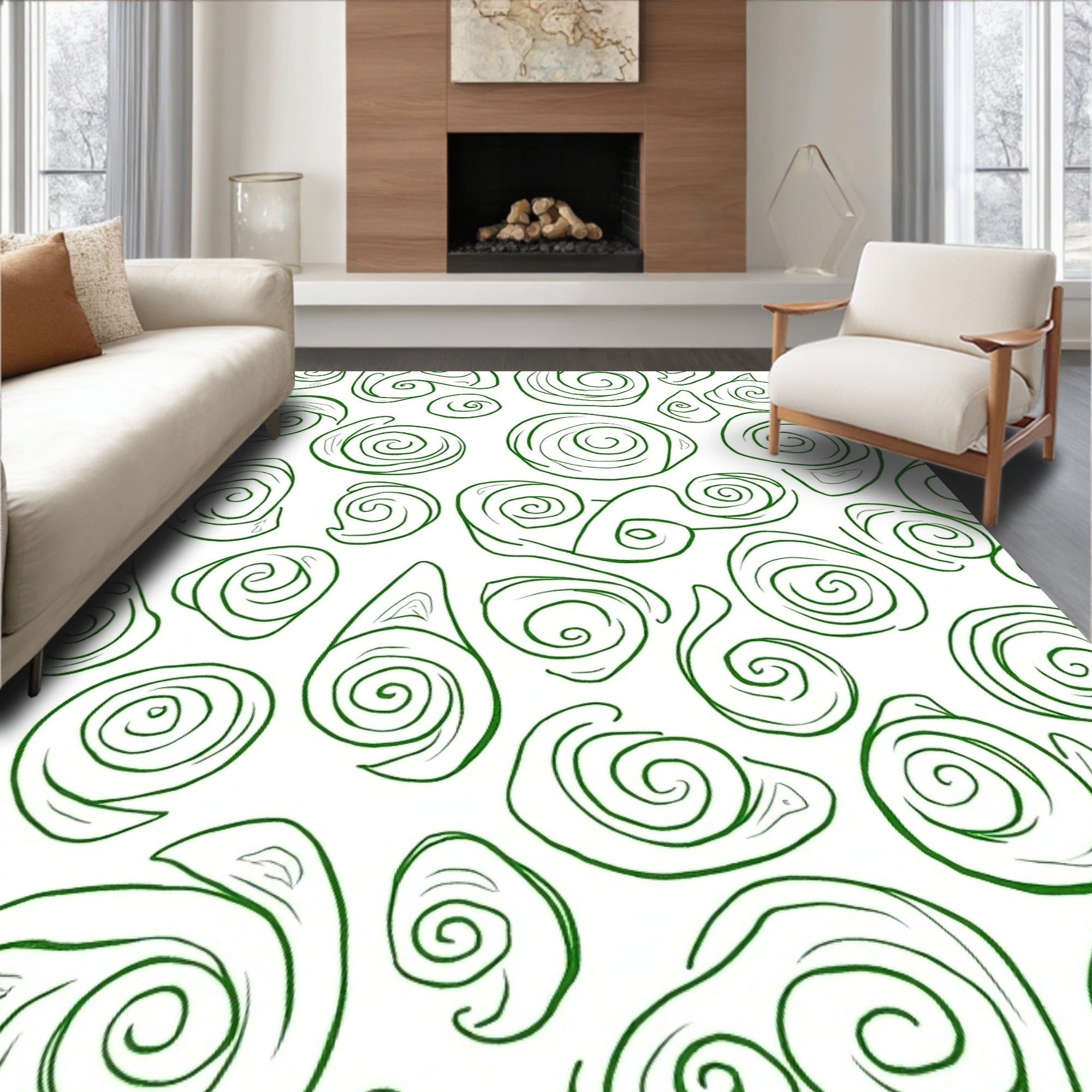 Green Swirling Shell Abstract Rug
